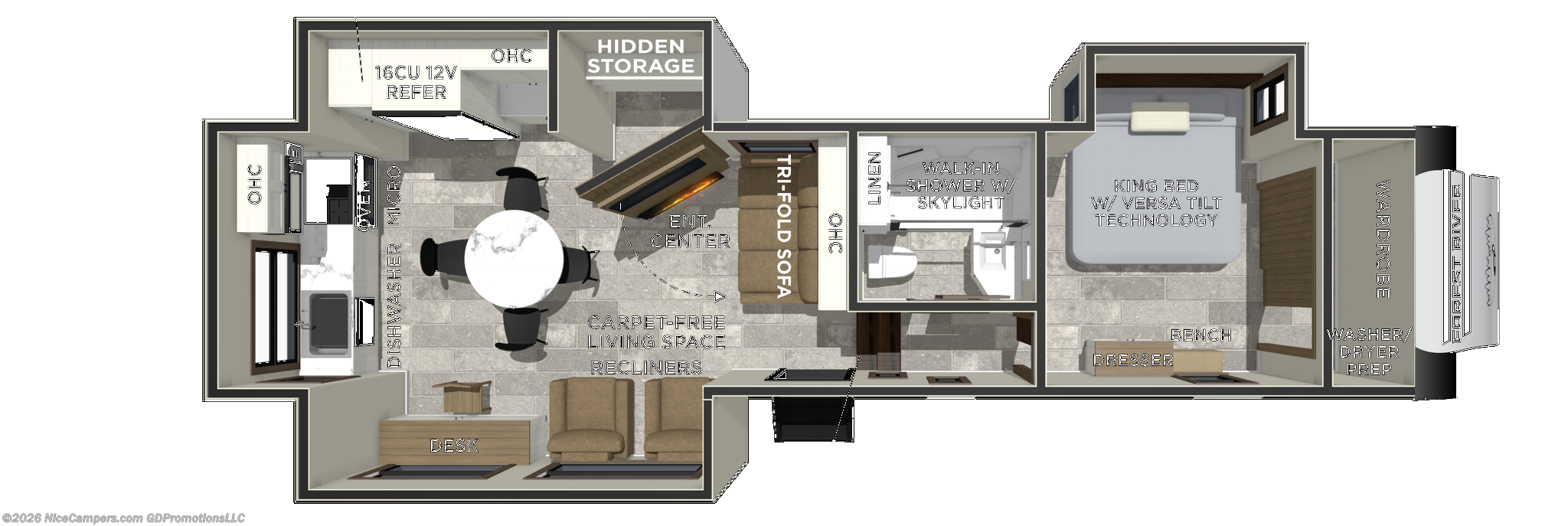 Call now about this 2026 Forest River Impression 301ML! 2026 Forest River Impression 301ML - New Fifth Wheel For Sale by NiceCampers.com in Russellville, Arkansas features Fireplace, Detachable, Dryer, PVC Roof, Shower