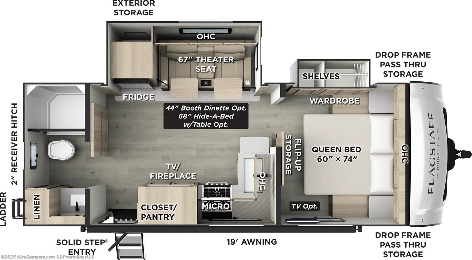 Call now about this 2026 Forest River Flagstaff Micro Lite 25FBLS! Floorplan of 2026 Forest River Flagstaff Micro Lite 25FBLS