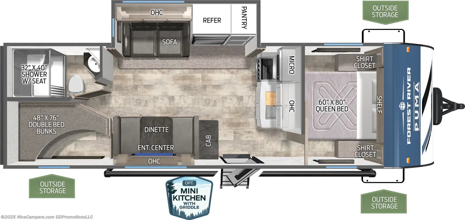 Call now about this 2026 Forest River Puma 25BHS! Floorplan of 2026 Forest River Puma 25BHS