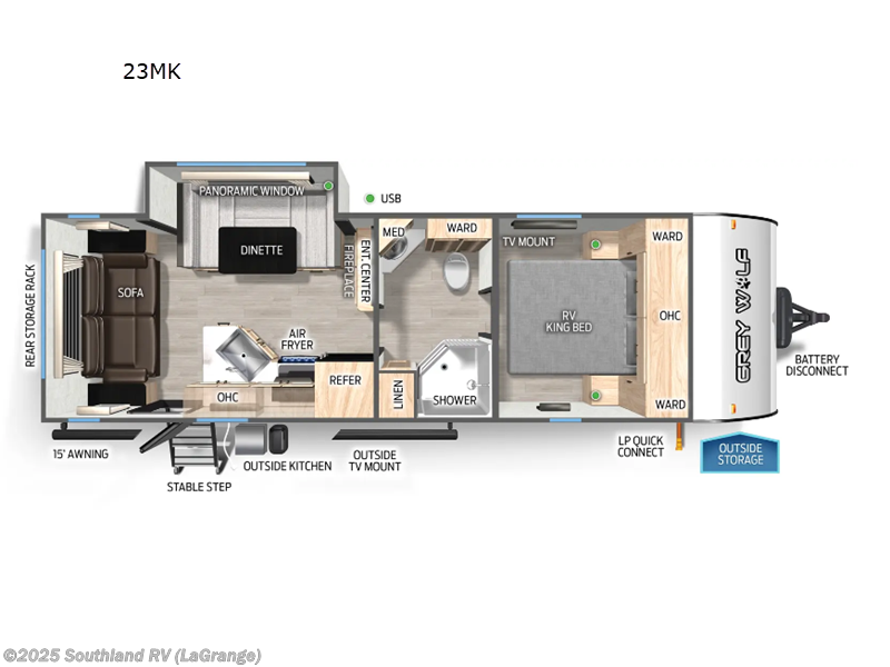 Call now about this 2025 Forest River Cherokee Grey Wolf 23MK! 2025 Forest River Cherokee Grey Wolf 23MK - New Travel Trailer For Sale by Southland RV in LaGrange, Georgia features Slideout
