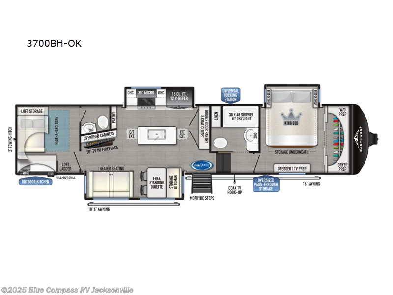 Call now about this 2025 East to West Blackthorn 3700BH-OK! 2025 East to West Blackthorn 3700BH-OK - New Fifth Wheel For Sale by Blue Compass RV Jacksonville in Jacksonville, Florida features Slideout
