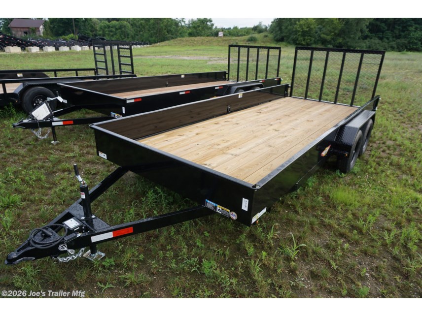 82x18 Tandem Solid Side Trailer, 12-Gauge Steel Frame Trailer, Steel Angle Crossmembers, 12-Gauge Steel Sides, 15" Tall Trailer Sides, 4" Steel Channel Tongue, A-Frame Posi-lock Coupler, Dual Safety Chains and Hooks, 2K Rated Set-Back Jack with Foot, 2x8 Treated Wood Decking, #1 Grade Wood Decking, Welded Front Board Retainer, Rear End Cap Trailer, 50" Spring Assisted Gate, Grab Handle Trailer, Steel Tread Plate Fenders, Spring Suspension Trailer, Easy Lube Hubs, Radial Tires Black Steel Wheels, Enclosed Sealed Wiring Harness, Full LED DOT Compliant Lighting, D-Rings Tie Downs, Spare Tire Mount, Brakes Equipped Trailer, Load Angle 22°, Ramp Length 50", Ramp Pivot Point Measurement. 82x18 Tandem Solid Side Trailer, 12-Gauge Steel Frame Trailer, Steel Angle Crossmembers, 12-Gauge Steel Sides, 15" Tall Trailer Sides, 4" Steel Channel Tongue, A-Frame Posi-lock Coupler, Dual Safety Chains and Hooks, 2K Rated Set-Back Jack with Foot, 2x8 Treated Wood Decking, #1 Grade Wood Decking, Welded Front Board Retainer, Rear End Cap Trailer, 50" Spring Assisted Gate, Grab Handle Trailer, Steel Tread Plate Fenders, Spring Suspension Trailer, Easy Lube Hubs, Radial Tires Black Steel Wheels, Enclosed Sealed Wiring Harness, Full LED DOT Compliant Lighting, D-Rings Tie Downs, Spare Tire Mount, Brakes Equipped Trailer, Load Angle 22°, Ramp Length 50", Ramp Pivot Point Measurement.