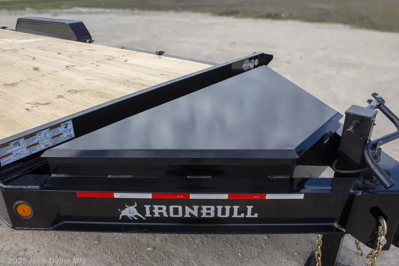 Ironbull EWB8324 Equipment Trailer, 8” I-Beam Frame, 16,000 lb GVWR, Tandem 8k Brake Axles, Super Lube Hubs, 235/80 R16 Radial Tires, Equipped Brakes, Oversized Front Tool Box, 10k Drop-Leg Bolt-On Jack, Rampage Ramps, 2x8 Treated Lumber Flooring, 16” Black Wheels, 8 Weld-On D-Rings, Removable 14 Ga Diamond Plate Fenders, 3” Structural Crossmembers, 16” Centers, Integrated Tie-Downs, Front Bump Rail, Weld-On 3/8” Safety Chains, 5 Position 2 5/16” Ball Coupler, Powdura Powder Coat, One Cure Primer, Lifetime LED Lights, Stop, Signal, Marker, License Plate, 6 Leaf Spring Suspension, DOT Reflective Tape, Electric Breakaway Kit, Charger, DOT Approved Lighting, Molded Sealed Harness, Heavy Duty Equipment Trailer, High Capacity Trailer, Off-Road Trailer, Durable Construction, Safety Features, Trailer Accessories