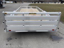 Aluminum Bi Fold Gate Trailer H8218TRSA H&H Aluminum Rail Side Utility, aluminum angle extrusion frame, 3" x 2" aluminum frame, 3" aluminum channel crossmembers, tandem axle trailer, 5" aluminum triple tube tongue, 2" x 1-1/2" aluminum uprights, 2" x 2" aluminum top rail, 2-5/16" A-Frame posi-lock coupler, dual safety chains and hooks, 7-way RV-style plug, sealed wiring harness, 2k rated setback jack, 54" aluminum bi-fold gate, aluminum teardrop fenders, tandem spring brake suspension, 7000 lb GVWR, easy lube hubs, ST205/75R15 C tires, 15" aluminum wheels, 2 x 8 pressure treated pine decking, front and rear end board caps, aluminum stake pockets, full LED DOT compliant lighting, load angle and ramp length, 17° load angle, 58" ramp length, ramp pivot point, aluminum utility trailer, H&H utility trailer, aluminum rail side trailer, aluminum trailer with stake pockets, tandem axle utility trailer, aluminum deck trailer, aluminum fender trailer, DOT compliant utility trailer, aluminum util Aluminum Rail Side Tandem Utility Trailer H8218TRSA H&H Aluminum Rail Side Utility, aluminum angle extrusion frame, 3" x 2" aluminum frame, 3" aluminum channel crossmembers, tandem axle trailer, 5" aluminum triple tube tongue, 2" x 1-1/2" aluminum uprights, 2" x 2" aluminum top rail, 2-5/16" A-Frame posi-lock coupler, dual safety chains and hooks, 7-way RV-style plug, sealed wiring harness, 2k rated setback jack, 54" aluminum bi-fold gate, aluminum teardrop fenders, tandem spring brake suspension, 7000 lb GVWR, easy lube hubs, ST205/75R15 C tires, 15" aluminum wheels, 2 x 8 pressure treated pine decking, front and rear end board caps, aluminum stake pockets, full LED DOT compliant lighting, load angle and ramp length, 17° load angle, 58" ramp length, ramp pivot point, aluminum utility trailer, H&H utility trailer, aluminum rail side trailer, aluminum trailer with stake pockets, tandem axle utility trailer, aluminum deck trailer, aluminum fender trailer, DOT compliant utility trailer, a