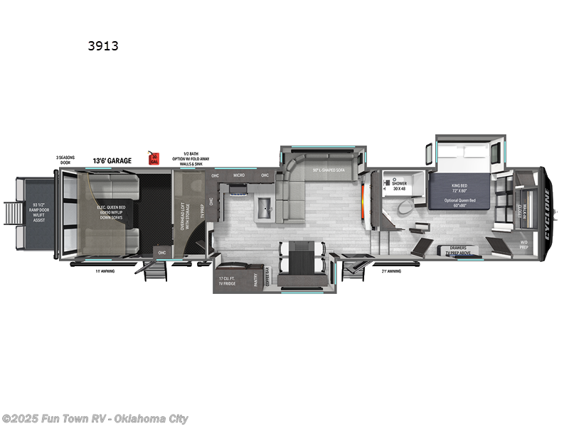 Call now about this 2026 Heartland Cyclone 3913! 2026 Heartland Cyclone 3913 - New Toy Hauler For Sale by Fun Town RV - Oklahoma City in Oklahoma City, Oklahoma features Slideout