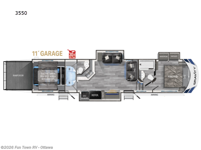 Call now about this 2023 Heartland Gravity 3550! 2023 Heartland Gravity 3550 - Used Toy Hauler For Sale by Fun Town RV - Ottawa in Ottawa, Kansas features Slideout