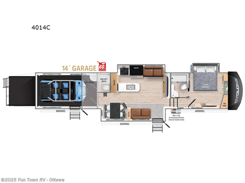 Call now about this 2025 Heartland Cyclone 4014C! 2025 Heartland Cyclone 4014C - New Toy Hauler For Sale by Fun Town RV - Ottawa in Ottawa, Kansas features Slideout
