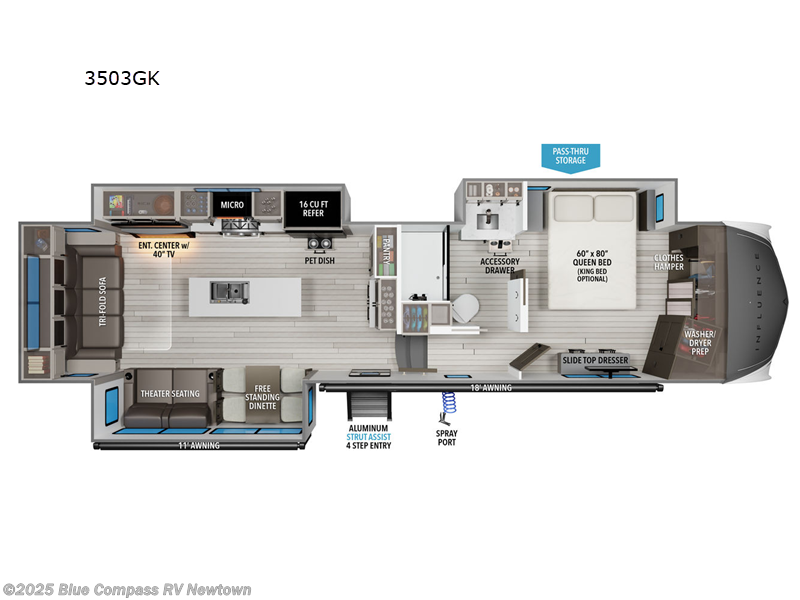 Call now about this 2025 Grand Design Influence 3503GK! 2025 Grand Design Influence 3503GK - New Fifth Wheel For Sale by Blue Compass RV Newtown in Newtown, Connecticut features Slideout