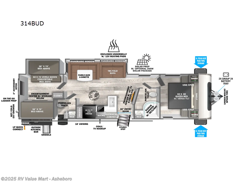 Call now about this 2026 Forest River Wildwood Heritage Glen 314BUD! 2026 Forest River Wildwood Heritage Glen 314BUD - New Travel Trailer For Sale by RV Value Mart - Asheboro in Franklinville, North Carolina features Slideout