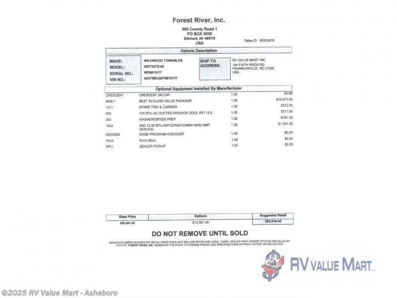 Email now about this 2026 Forest River Wildwood 33TS! New 2026 Forest River Wildwood 33TS available in Franklinville, North Carolina