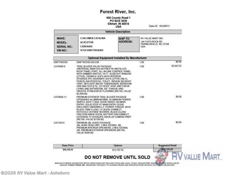 Contact us now about this 2026 Coachmen Catalina Trail Blazer 27THS! 2026 Catalina Trail Blazer 27THS by Coachmen from RV Value Mart - Asheboro in Franklinville, North Carolina