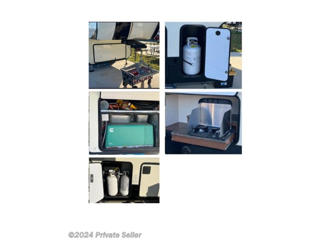 Anderson Hitch, Onan Generator, twin propane tanks, spare tank, two burner, potential refrigerator, cabinet storage