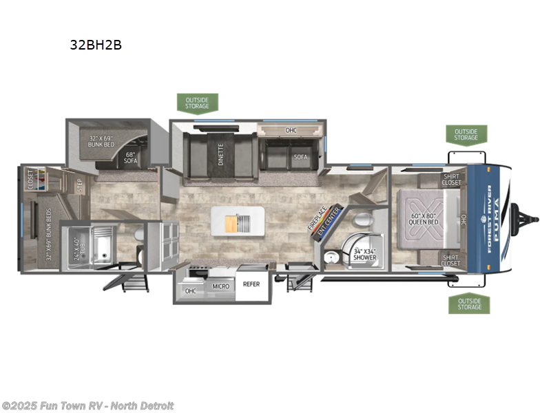 Call now about this 2025 Palomino Puma 32BH2B! 2025 Palomino Puma 32BH2B - New Travel Trailer For Sale by Fun Town RV - North Detroit in North Branch, Michigan features Slideout