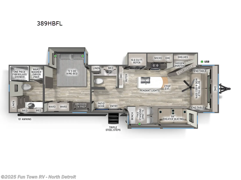Call now about this 2026 Forest River Sandpiper Destination Trailers 389HBFL! 2026 Forest River Sandpiper Destination Trailers 389HBFL - New Destination Trailer For Sale by Fun Town RV - North Detroit in North Branch, Michigan features Slideout