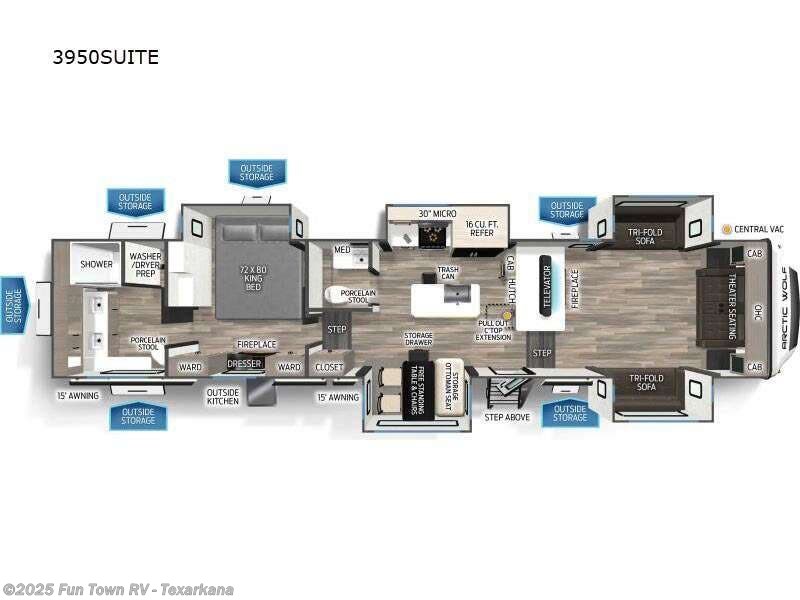 Call now about this 2025 Forest River Cherokee Arctic Wolf Suite 3950! 2025 Forest River Cherokee Arctic Wolf Suite 3950 - New Fifth Wheel For Sale by Fun Town RV - Texarkana in Texarkana, Arkansas features Slideout