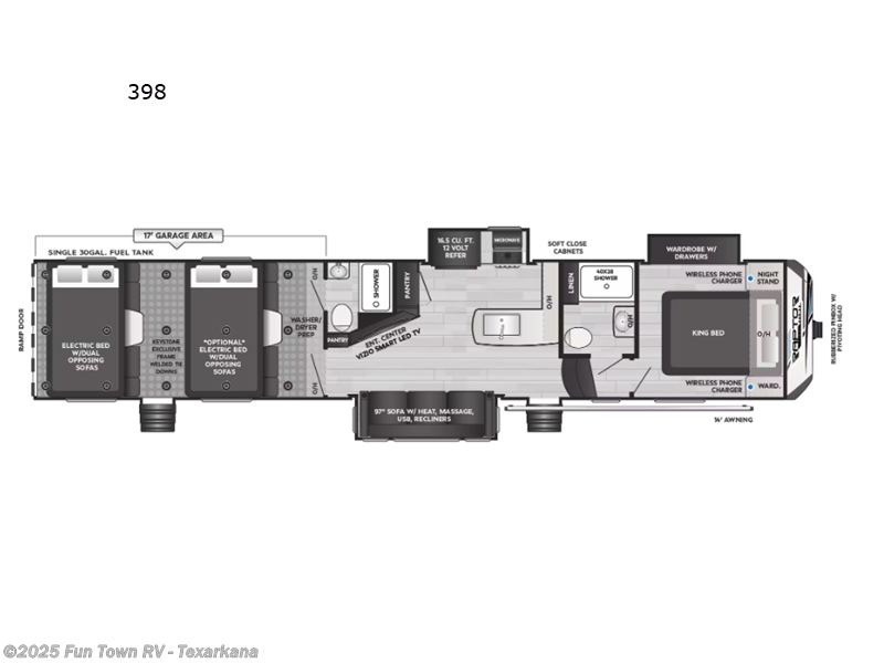 Call now about this 2025 Keystone Raptor Carbon Series 398! 2025 Keystone Raptor Carbon Series 398 - New Toy Hauler For Sale by Fun Town RV - Texarkana in Texarkana, Arkansas features Slideout