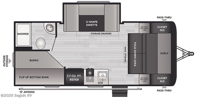 Call now about this 2025 Keystone Hideout Sport 181BH! Floorplan of 2025 Keystone Hideout Sport 181BH