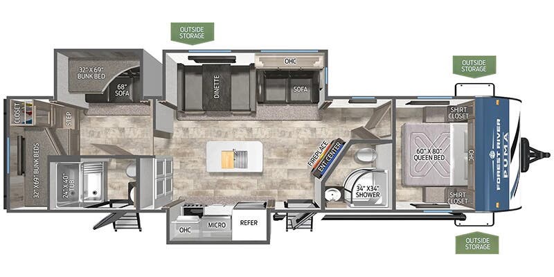 Floorplan of 2026 Palomino Puma 32BH2B