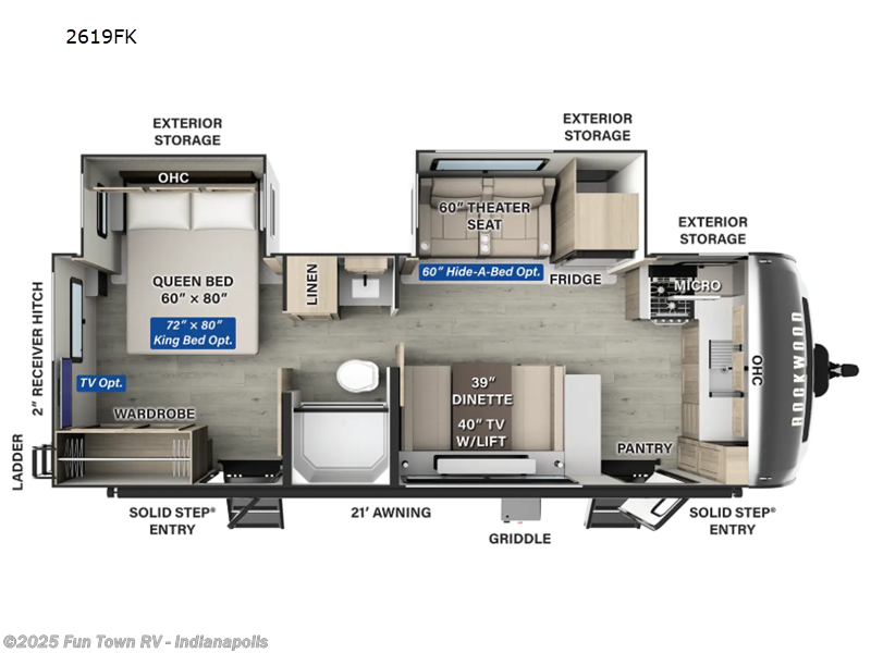 Call now about this 2026 Forest River Rockwood Ultra Lite 2619FK! 2026 Forest River Rockwood Ultra Lite 2619FK - New Travel Trailer For Sale by Fun Town RV - Indianapolis in EDINBURGH, Indiana features Slideout
