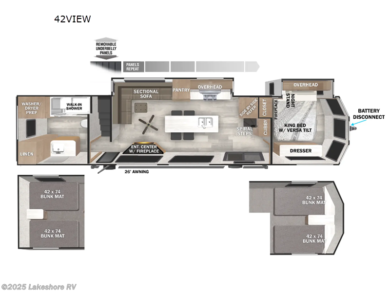 Call now about this 2025 Forest River Wildwood Grand Lodge 42VIEW! 2025 Forest River Wildwood Grand Lodge 42VIEW - New Destination Trailer For Sale by Lakeshore RV in Muskegon, Michigan features Slideout