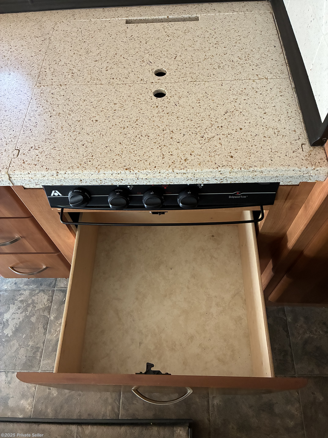 Stove Drawer and Top View of Stove Covers