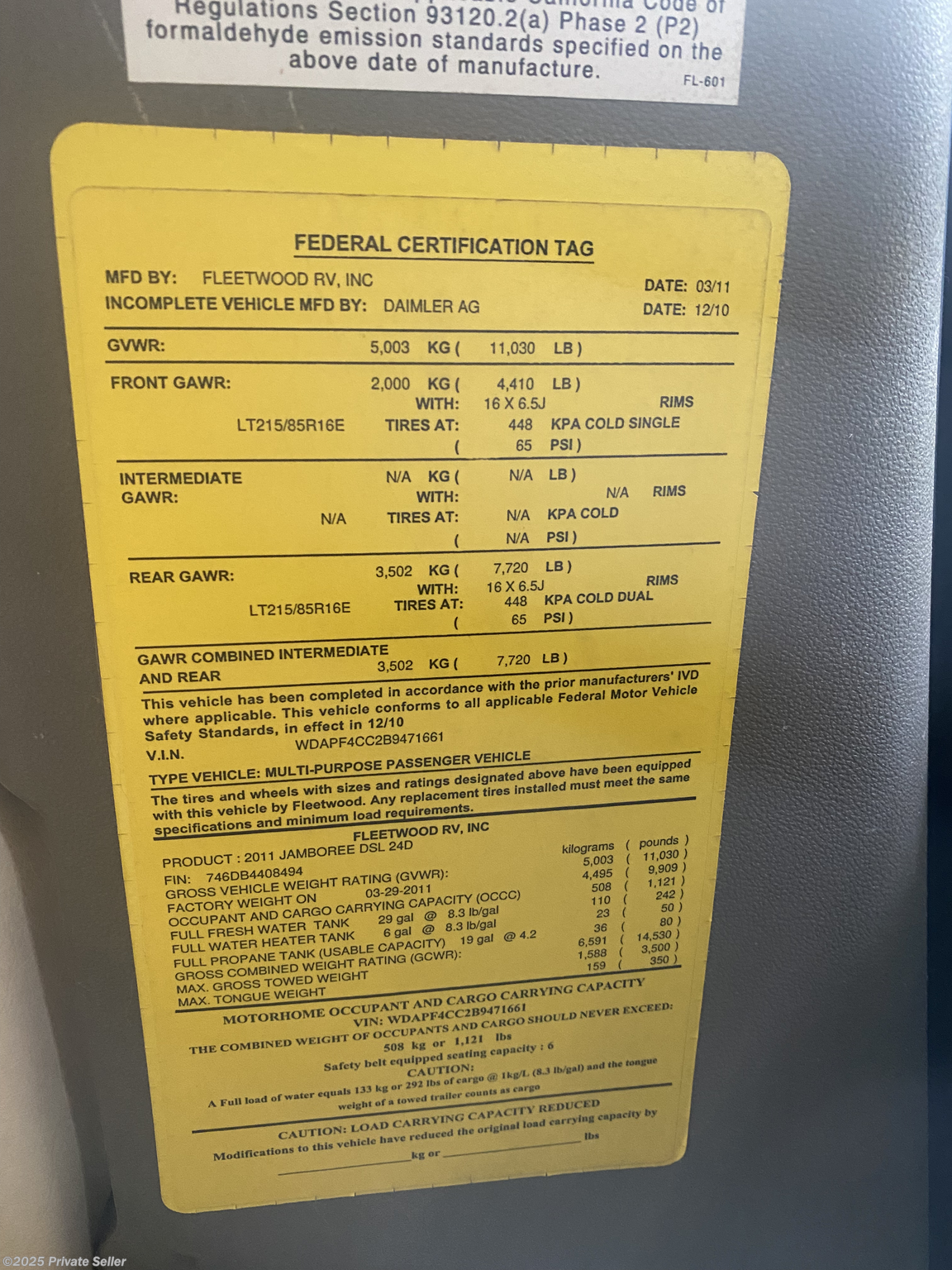 Federal Certification Tag