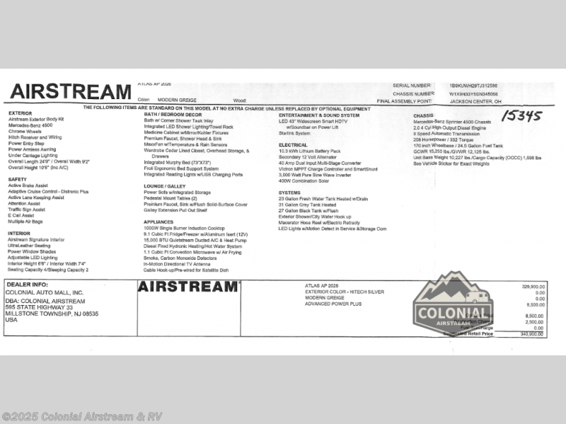 Call now about this 2026 Airstream Atlas Murphy Suite! 2026 Airstream Atlas Murphy Suite - New Class B For Sale by Colonial Airstream & RV in Millstone Township, New Jersey features Slideout