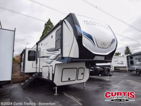 2023 Keystone RV Montana High Country 381TB, Keystone Montana High Country fifth wheel 381TB highlights:  Two Full Baths Residential Refrigerator Table and Chairs Two Power Awnings 24  Range Two full bathrooms and two private bedrooms make this fifth wheel perfect for camping with friends and family. The front bedroom includes a king bed with a queen bed option, a large front wardrobe, plus stackable washer and dryer prep. The rear master bedroom has two closets plus a dresser and underbed storage, plus its own full bath with an exterior entry door for convenience. There is even a loft above the rear bedroom for even more sleeping space! Everyone can meet in the main living area/kitchen to relax on the power theater seat as the chef cooks dinner, and you can watch a show on the Smart HDTV to pass the time. The kitchen island will provide more counter space, along with the hutch that includes overhead cabinets as well. Don t let this luxury fifth wheel slip away! Live the high life with a Keystone Montana High Country fifth wheel! You ll have all the luxury you need with these units. They come with a Road Armor shock absorbing hitch pin, a MaxTurn front cap with KeyShield automotive-grade paint, a fully walkable roof with Alpha seamless TPO membrane system, and an insulated underbelly with forced hot air and electric tank heaters. The Road Armor suspension has 360? vibration control for a smooth ride, and the Ground Control? four-point electric auto-leveling with hitch memory will make set-up quite easy. The interior is elegantly appointed with the Thomas Payne Collection furniture, hardwood decorative slide-out fascia, Beauflor? vinyl throughout with Syntec? woven flooring in main slide outs, accent crown molding, and Mystic Ash cabinetry. You ll also have a central vacuum that you can use to clean up unforeseen messes.