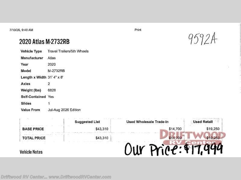 2020 Atlas 2732RB by Dutchmen from Driftwood RV Center in Clermont, New Jersey