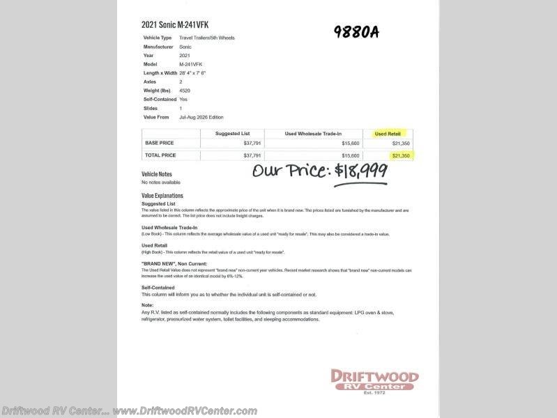 2021 Sonic SN241VFK by Venture RV from Driftwood RV Center in Clermont, New Jersey