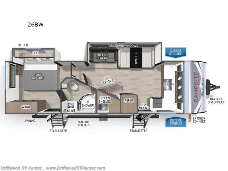 2025 Forest River Campsite Ultra 26BW - Used Travel Trailer For Sale by Driftwood RV Center in Clermont, New Jersey features Slideout