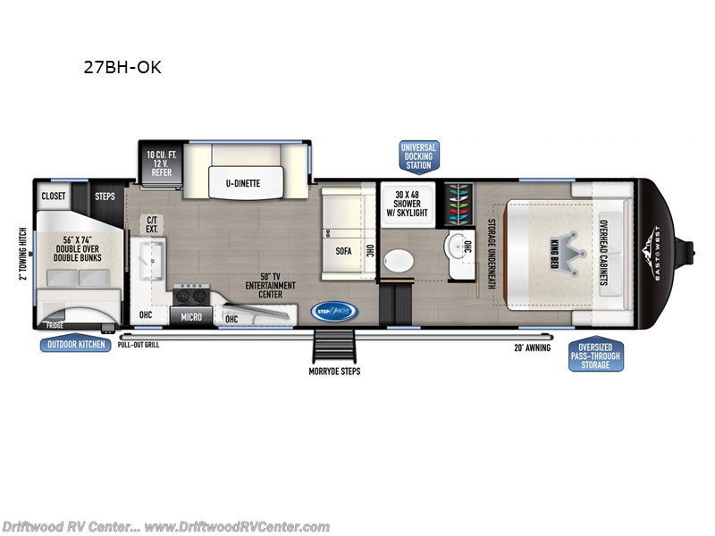 2024 East to West Blackthorn Half-Ton 27BH-OK - Used Fifth Wheel For Sale by Driftwood RV Center in Clermont, New Jersey features Slideout