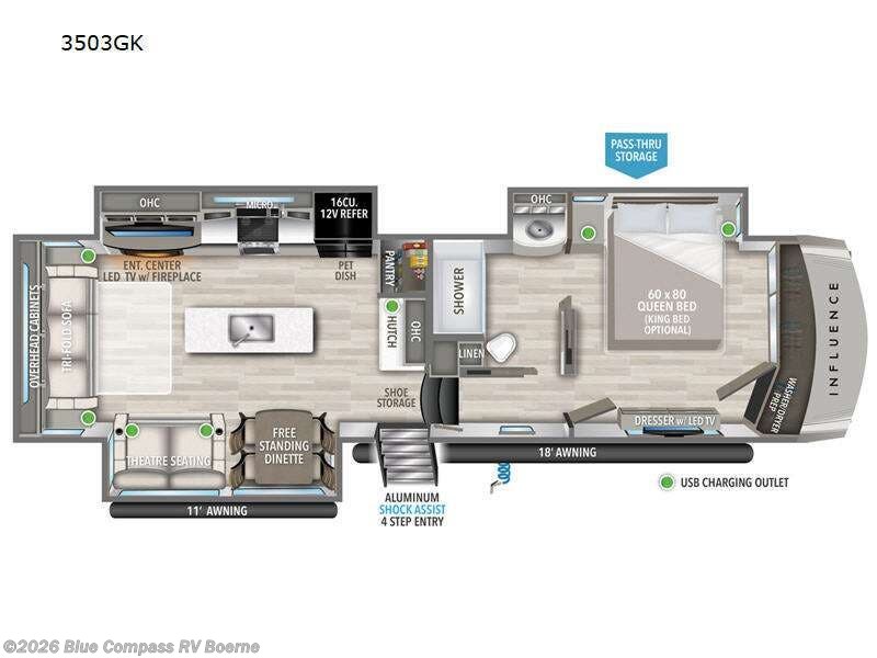2024 Grand Design Influence 3503GK - Used Fifth Wheel For Sale by Blue Compass RV Boerne in Boerne, Texas features Slideout