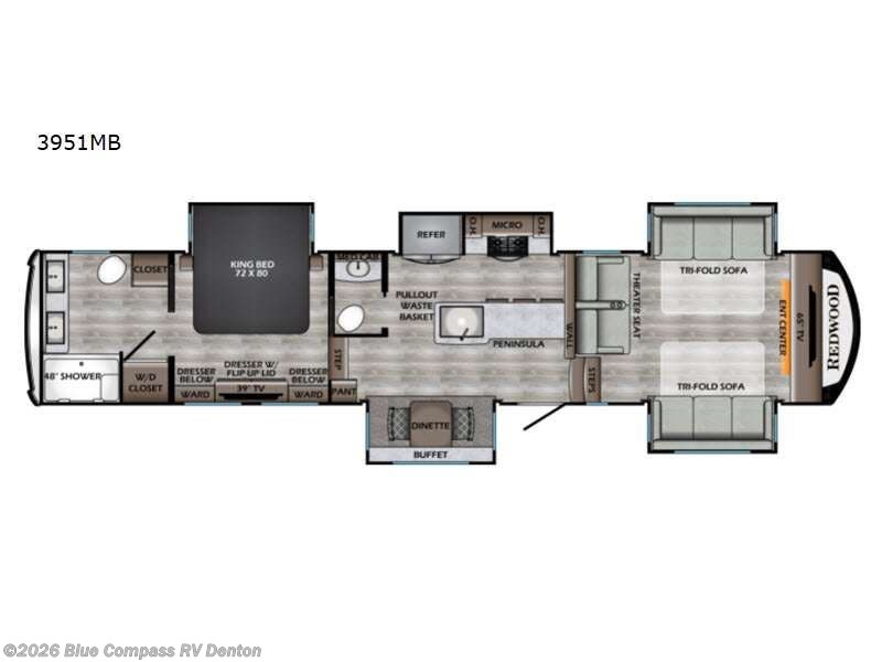 2021 CrossRoads Redwood 3951MB - Used Fifth Wheel For Sale by Blue Compass RV Denton in Denton, Texas features Slideout