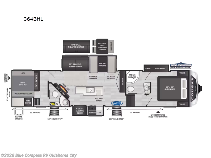 2026 Keystone Cougar 364BHL - New Fifth Wheel For Sale by Blue Compass RV Oklahoma City in Norman, Oklahoma features Slideout
