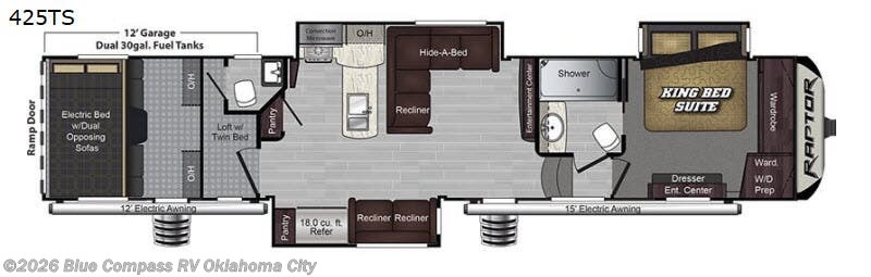 2019 Keystone Raptor 425TS - Used Toy Hauler For Sale by Blue Compass RV Oklahoma City in Norman, Oklahoma features Slideout