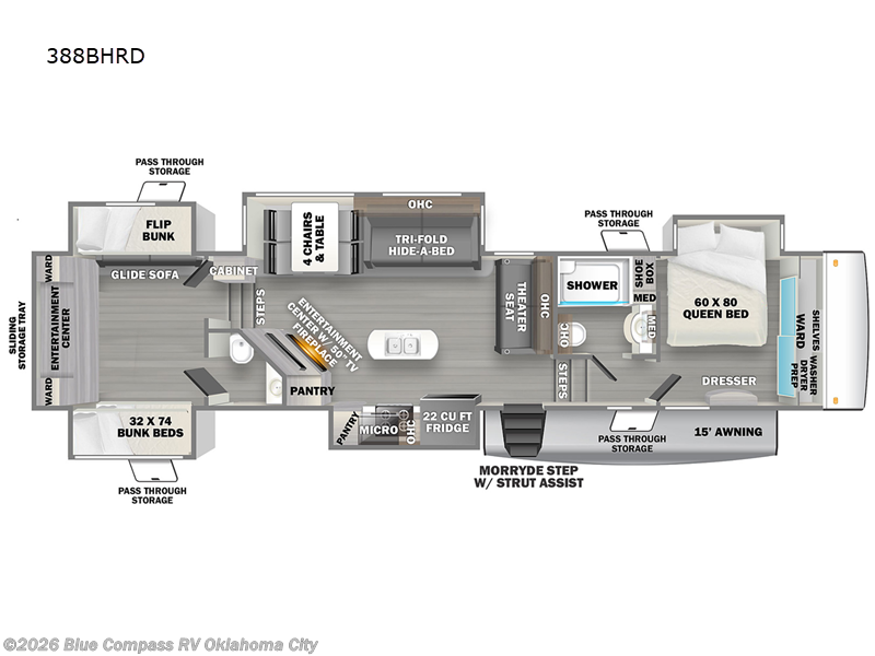 2023 Forest River Sandpiper 388BHRD - Used Fifth Wheel For Sale by Blue Compass RV Oklahoma City in Norman, Oklahoma features Slideout