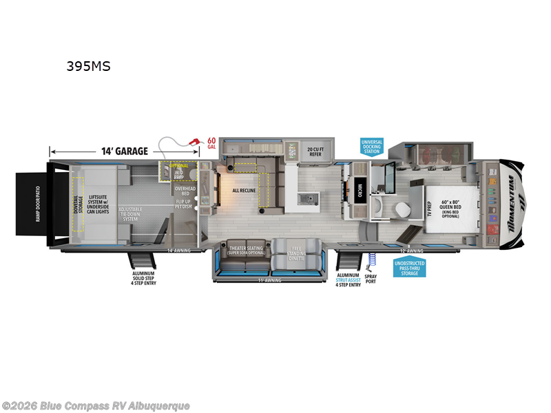 2026 Grand Design Momentum M-Class 395MS - New Toy Hauler For Sale by Blue Compass RV Albuquerque in Albuquerque, New Mexico features Slideout
