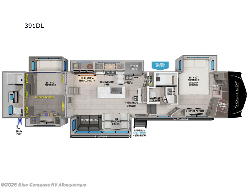 2026 Grand Design Solitude 391DL - New Fifth Wheel For Sale by Blue Compass RV Albuquerque in Albuquerque, New Mexico features Slideout