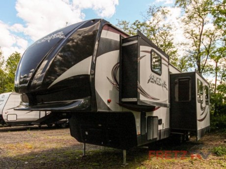 &lt;h2&gt;Used 2014 Forest River Vengeance 396V Toy Hauler Fifth Wheel RV Camper for Sale&lt;/h2&gt; &lt;p&gt;&#160;&lt;/p&gt; &lt;p class=&quot;MsoNormal&quot;&gt;Got toys?&#160; When you have toys and a really big fifth wheel, there will be friends and family who will want to go camping.&#160; Luckily, this fifth wheel sleeps eight. Even more when you count those who choose to sleep in sleeping bags on the garage floor. Look, it has a front queen bed, a bunk for two over the galley, a drop down double bed in the garage as well as two drop down facing sofas.&#160; Other features include a convection microwave, refrigerator, A/C, furnace, stove top burners, generator, three TV’s, power awning, fireplace, 12’ garage, party sofa slide-out, galley slide-out, slide-out in the front bedroom with storage drawers and so much fun waiting to happen that you better get started today.&lt;/p&gt; &lt;p class=&quot;MsoNormal&quot;&gt;&#160;&#160;&lt;/p&gt; &lt;p&gt;There is plenty of room to bring the kids and friends with the 396V Vengeance toy hauler fifth wheel by Forest River. If you are looking for a toy hauler with a loft, then this is the one for you!&lt;/p&gt; &lt;p&gt;Inside the cargo area there is plenty of room to load and unload your off-road toys with the large ramp door. You will also find a flip-up sofa and free standing table. In corner of the cargo area is a tv mount and a washer, dryer prep. Your kids or guests will also enjoy the loft bed. Leaving the cargo area and entering the main living area you will walk through a patio door.&lt;/p&gt; &lt;p&gt;In the kitchen/living room area you will find two slides. One slide has a refrigerator, three burner range, microwave, and pantry. One other great feature is the kitchen island with double kitchen sink. The kitchen island also has plenty of counter space. The other slide offers a sofa with recliners. You can relax on the sofa and enjoy the entertainment center and fireplace after a hard day outside.&lt;/p&gt; &lt;p&gt;The upstairs offers two sets of stairs. The first set will lead you into the bathroom. Inside the bathroom is a corner shower, toilet, sink, and medicine cabinet. You can also enter the bedroom from the bathroom.&lt;/p&gt; &lt;p&gt;The other set of stairs will lead you directly into the bedroom. In the bedroom, you will find a slide with a double wardrobe and dresser. There is a king bed with a nightstand on one side and an additional wardrobe on the other side of the bed. In the corner or the bedroom you will find a tv hook-up.&lt;/p&gt; &lt;p&gt;There is plenty of overhead cabinets throughout this fifth wheel, as well as an exterior pass thru storage. Be sure to check out the outside tv mount.&lt;/p&gt; &lt;p&gt;&#160;&lt;/p&gt; &lt;p&gt;We are a top dealer for all 2020, 2021, 2022, and 2023&#160;Winnebago Minnie, Micro, Voyage, Hike, Jayco Jay Flight, Eagle, HT, Jay Feather, White Hawk, North Point, Pinnacle, Talon, Octane, Seismic, SLX, Opus, OP4, OP2, OP15, OPLite, Air Off Road, and TAXA Outdoors, Habitat, Cricket, Tiger Moth, Mantis trailers, and fifth 5&lt;sup&gt;th&lt;/sup&gt;&#160;wheels in the Philadelphia, Delaware, New Jersey, and New York Areas. These campers come in as Travel Trailers, Fifth 5th Wheels, Toy Haulers, Pop Ups, Hybrids, Tear Drops, and Folding Campers. These Brands are at the top of their class. &lt;/p&gt; &lt;p&gt;&#160;&lt;/p&gt; &lt;p&gt;RV floorplans come with anywhere between zero and 5 slides. Most can be pulled with a &#189; ton truck, SUV or Minivan. If you are not sure if you can tow certain weights, you can contact us or you can get tow ratings from Trailer Life towing guide.&lt;/p&gt; &lt;p&gt;&#160;&lt;/p&gt; &lt;p&gt;&#160;&lt;/p&gt; &lt;p&gt;We also carry used and Certified Pre-owned RVs Forest River, Mobile Suites, DRV, T@B, T@G, Dutchmen, Keystone, KZ, Grand Design, Reflection, Imagine, Passport, Lance Freedom Lite, Freedom Express, Flagstaff, Rockwood, Casita, Scamp, Cedar Creek, Montana, Passport, Little Guy, Coachmen, Catalina, Cougar, Springdale, Sunset Trail, Raptor, Gulf Stream and Airstream, and are always below NADA values. We take all types of trades. When it comes to RVs, we are your full-service stop. With over 75 years in business, we have built an excellent reputation in the RV industry to our customers as well as our suppliers and manufacturers. At Fretz RV we have a 12,000 Sq. Ft showroom, a huge RV&#160;Parts, and Accessories store. We added a 30,000 square foot Indoor Service Facility that opened in the Spring of 2018. We have full RV Service and Repair with RVIA Certified Technicians. Bank financing is available for RV loans with a wide variety of RV lenders ready to earn your business. It doesn&#39;t matter what state you are from, we have lenders that cover those areas. We also have RV Insurance, RV Warranties through Compass and XtraRide, and RV Rental information available. We have detailed videos on RV Trader, RVT, Classified Ads, eBay, and Youtube. Like us on Facebook! Check out our great Google and Dealer Rater reviews at Fretz RV. We are located at 3479 Bethlehem Pike,&#160;Souderton,&#160;PA&#160;18964&#160;215-723-3121.&#160;Start Camping now and see the world. We pass RV savings direct to you. Call for details!&lt;/p&gt;&lt;ul&gt;&lt;li&gt;Front Bedroom&lt;/li&gt;&lt;li&gt;Two Entry/Exit Doors&lt;/li&gt;&lt;li&gt;Kitchen Island&lt;/li&gt;&lt;li&gt;Loft&lt;/li&gt;&lt;/ul&gt;&lt;ul&gt;&lt;li&gt;Convection Microwave  Fireplace  Generator  A/C  Furnace  Refrigerator  Slideout  No Pet Odors  Non-Smoking Unit  TV  Water Heater  Power Awning  Shower  Stove Top Burner  Toilet  Washer/Dryer Prep&lt;/li&gt;&lt;/ul&gt;