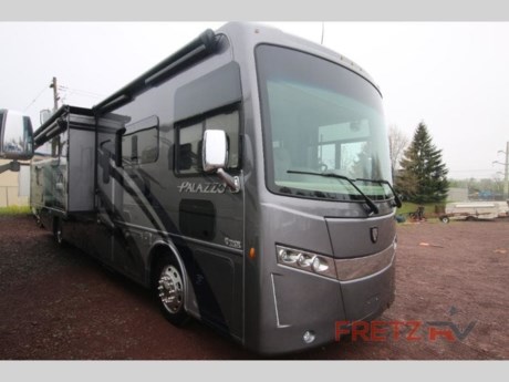 &lt;h2&gt;&lt;strong&gt;Used Certified Pre-Owned 2020 Thor Motor Coach Palazza 37.4 Diesel Class A Motorhome Motor Coach for Sale at Fretz RV&lt;/strong&gt;&lt;/h2&gt; &lt;p&gt;&#160;&lt;/p&gt; &lt;p class=&quot;MsoNormal&quot;&gt;Wow, talk about exploring our great country in the lap of luxury, this is it.&#160; It has sleeping space for 7-8, more than enough storage spaces for everyone’s stuff and enough elbow room to keep you happy.&#160; You’ll find a convection microwave,&#160; 110v refrigerator, induction cook top, fantastic fan, generator, three TV’s, power awning, back-up camera/monitor, leveling jacks, slide toppers, day/night shades, solid surface countertop, washer/dryer, two recliners, sofa/dinette slide-out, galley slide, king bed slide and a drop down bed over the driver/passenger front seats that sleep 1-2, depending on the size of the persons who want to sleep there.&#160; If this sounds like the mode of transportation you need, you’ll want to hurry to our showroom today.&#160; It still looks new as it only has 6896 miles.&#160; Test drives by appt.&#160;&#160;&lt;/p&gt; &lt;p&gt;&#160;&lt;/p&gt; &lt;p&gt;&lt;strong&gt;Thor Motor Coach Palazzo Class A diesel motorhome 37.4 highlights:&lt;/strong&gt;&lt;/p&gt; &lt;ul&gt; &lt;li&gt;Full-Wall Wardrobe&lt;/li&gt; &lt;li&gt;Three Slides&lt;/li&gt; &lt;li&gt;Fireplace&lt;/li&gt; &lt;li&gt;Inclining King Bed&lt;/li&gt; &lt;li&gt;Private Bedroom&lt;/li&gt; &lt;li&gt;Convection Microwave&lt;/li&gt; &lt;/ul&gt; &lt;p&gt;&#160;&lt;/p&gt; &lt;p&gt;Are you ready for some family fun while driving down the road and stopping wherever your heart desires? This Palazzo Class A diesel motorhome not only provides you with plenty of space to &lt;strong&gt;sleep seven&lt;/strong&gt; people during every road trip, but it also delivers an exceptional amount of modern conveniences to make every vacation extraordinary, like the 49&quot; &lt;strong&gt;retractable TV&lt;/strong&gt;, the 68&quot; reclining &lt;strong&gt;theater seating&lt;/strong&gt; with footrests, and the pull-out countertop in the kitchen. Whether you&#39;re traveling for a weekend or months at a time, the stackable &lt;strong&gt;washer/dryer&lt;/strong&gt; will come in handy when it comes time to give your wardrobe a fresh cleaning, and the large bathroom with its 36&quot; x 30&quot; shower will be helpful for keeping you clean while on the road.&lt;/p&gt; &lt;p&gt;&#160;&lt;/p&gt; &lt;p&gt;With any Palazzo Class A diesel motorhome by Thor Motor Coach, you will be impressed with every inch of space, both inside and out. With plenty of multi-functional living space, life will be so much more enjoyable on the open road. From the chrome heated/power mirrors with integrated &lt;strong&gt;side-view cameras&lt;/strong&gt; and bird&#39;s eye window to the &lt;strong&gt;cruise control&lt;/strong&gt; and reclining/swivel captain&#39;s chairs, you will love all of the modern conveniences that have been included throughout the cockpit. For those times of travel when you can&#39;t make it to a campground, you will thoroughly appreciate the Onan RV QD 6,000 &lt;strong&gt;diesel generator&lt;/strong&gt; that will keep your RV functioning throughout your stay, and the &lt;strong&gt;tankless water heater&lt;/strong&gt; will come in handy for all of those nights of washing dishes or showering before bed.&lt;/p&gt; &lt;p&gt;&#160;&lt;/p&gt; &lt;p&gt;Fretz RV, the nations premier dealer for all 2022, 2023, 2024 and 2025&#160; Leisure Travel, Wonder, Unity, Pleasure-Way Plateau TS FL, XLTS, Ontour 2.2, 2.0 , AWD, Ascent, Winnebago Spirit, Sunstar, Travato, Navion, Porto, Solis Pocket, 59P 59PX, Revel, Jayco, Greyhawk, Redhawk, Solstice, Alante, Precept, Melbourne, Swift, Terrain, Seneca, Coachmen Galleria, Nova, Beyond, Renegade Vienna, Roadtrek Zion, SRT, Agile, Pivot, &#160;Play, Slumber, Chase, and our newest line Storyteller Overland Mode, Stealth and Beast 4x4 Off-Road motorhomes So, if you are in the York, Harrisburg, Lancaster, Philadelphia, Allentown, New Jersey, Delaware New York, or Maryland regions; stop by and browse our huge RV inventory today.&#160;Fretz RV has been a Jayco Dealer Partner for over 40 years, Winnebago Dealer Partner for over 30 Years and the oldest Roadtrek Dealer Partner in North America for over 40 years!&lt;/p&gt; &lt;p&gt;&#160;&lt;/p&gt; &lt;p&gt;These campers come on the Dodge Ram ProMaster, Ford Transit, and the Mercedes diesel sprinter chassis. These luxury motor homes are at the top of its class. These motor coaches are considered class B, Class B+, Class C, and Class A. These high-end luxury coaches come in various different floorplans.&#160;&lt;/p&gt; &lt;p&gt;We also carry used and Certified Pre-owned RVs like Airstream, Wayfarer, Midwest, Chinook, Phoenix Cruiser, Grech, Born Free, Rialto, Vista, VW, Westfalia, Coach House, Monaco, Newmar, Fleetwood, Forest River, Freelander, Sunseeker, Chateau, Tiffin Allegro Thor Motor Coach, Georgetown, A.C.E. and are always below NADA values.&#160;We take all types of trades. When it comes to campers, we are your full-service stop. With over 77 years in business, we have built an excellent reputation in the Recreational Vehicle and Camping industry to our customers as well as our suppliers and manufacturers. With our participation in the Hershey RV Show every year we can display the newest product with great savings to customers! Besides our presence online, at Fretz RV we have a 12,000 Sq. Ft showroom, a huge RV&#160;Parts, and Accessories store. &#160;We have a full Service and Repair shop with RVIA Certified Technicians. Bank financing available. We have RV Insurance through Geico Brown and Brown and Progressive that we can provide instant quotes, RV Warranties through Compass and Protective XtraRide, and RV Rentals. We have detailed videos on RVTrader, RVT, Classified Ads, eBay, RVUSA and Youtube. Like us on Facebook. Check out our great Google and Dealer Rater reviews at Fretz RV. We are located at 3479 Bethlehem Pike,&#160;Souderton,&#160;PA&#160;18964&#160;215-723-3121. Call for details.&#160;#RV #GoCamping #GoRVing #1 #Used #New #PaDealer #Camping&lt;/p&gt;&lt;ul&gt;&lt;li&gt;Bunk Over Cab&lt;/li&gt;&lt;li&gt;Outdoor Entertainment&lt;/li&gt;&lt;li&gt;Rear Bedroom&lt;/li&gt;&lt;/ul&gt;&lt;ul&gt;&lt;li&gt;Microwave/Convection OvenRefrigeratorTVWater HeaterPower AwningSlideoutReal CleanDay/Night ShadesInduction stoveGeneratorA/CFantastic FanBack-up Camera/MonitorLeveling JacksLeather FurnitureBedroom TVCorian CountertopsSlide-out AwningNon-Smoking UnitWasher/Dryer&lt;/li&gt;&lt;/ul&gt;