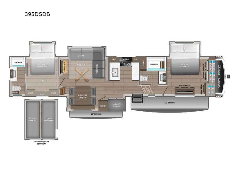 2027 Jayco North Point 395DSDB - New Fifth Wheel For Sale by Fretz RV in Souderton, Pennsylvania features Slideout