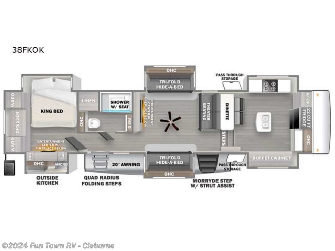 2022 Forest River Sandpiper Luxury 38FKOK - New Fifth Wheel For Sale by Fun Town RV - Cleburne in Cleburne, Texas features Slideout