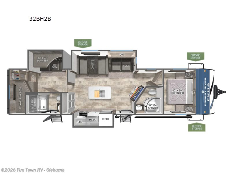 2025 Palomino Puma 32BH2B - New Travel Trailer For Sale by Fun Town RV - Cleburne in Cleburne, Texas features Slideout