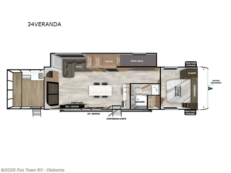 2025 Forest River Wildwood 34VERANDA - New Travel Trailer For Sale by Fun Town RV - Cleburne in Cleburne, Texas features Slideout