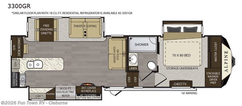 2018 Keystone Alpine 3300GR - Used Fifth Wheel For Sale by Fun Town RV - Cleburne in Cleburne, Texas features Slideout