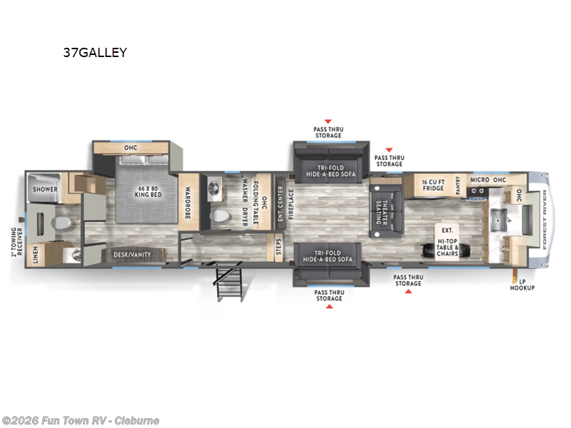 2026 Forest River Cardinal 37GALLEY - New Fifth Wheel For Sale by Fun Town RV - Cleburne in Cleburne, Texas features Slideout