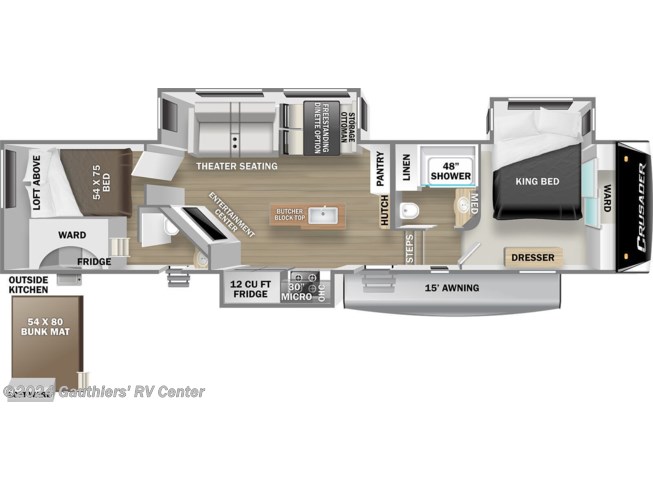 2022 Prime Time Crusader 395BHL - New Fifth Wheel For Sale by Gauthiers&#39; RV Center in Scott, Louisiana features Air Conditioning, LP Detector, Exterior Speakers, Auxiliary Battery, Refrigerator