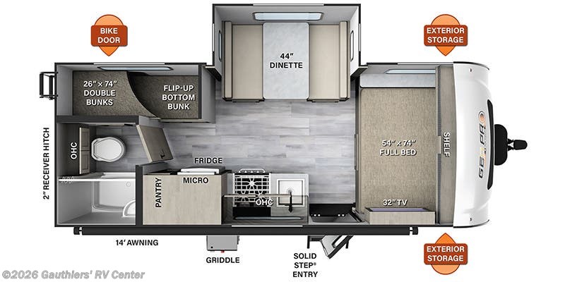 Floorplan of 2023 Forest River Rockwood Geo Pro G20BHS