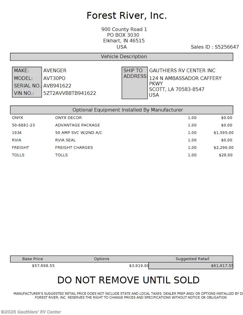 2026 Prime Time Avenger - New Travel Trailer For Sale by Gauthiers' RV Center in Scott, Louisiana